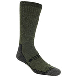Green and black sock on a white background