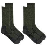 Two pairs of green Jeep socks with black toes and heels on a white background