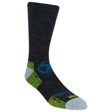 Black sock with green and gray accents on a white background