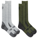 Two pairs of socks, one gray and one green, on a white background. thumbnail