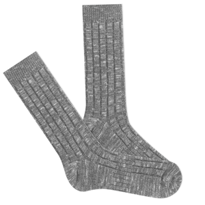 Pair of gray socks with a textured pattern on a white background