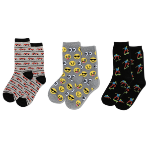Man and child sitting on a wall with smiley face socks against a colorful background
