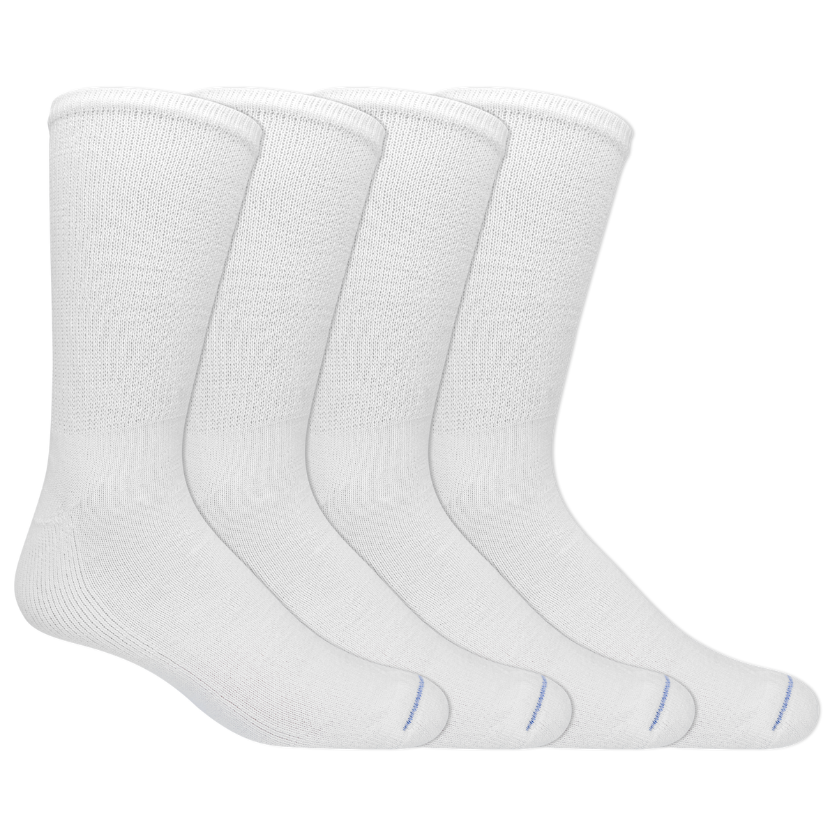 Four pairs of white Dr. Scholl's crew socks for men.