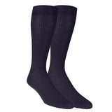 A pair of black ribbed men's dress crew trouser socks. thumbnail