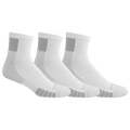 Three pairs of white and gray socks on a white background