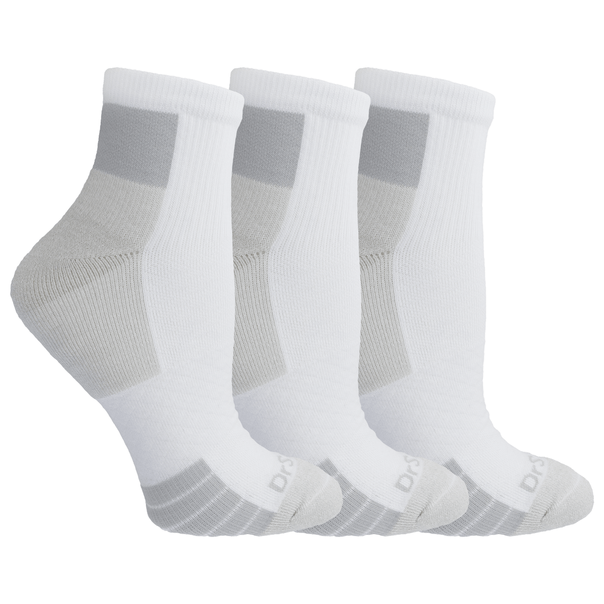 Three pairs of white socks on a black background