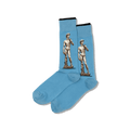 Blue socks with statues of David on a dark gray background