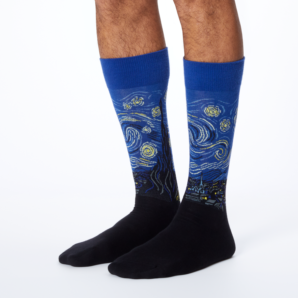 Men's novelty crew HOTSOX socks featuring Van Gogh's Starry Night design