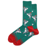 HOTSOX Men's Shark with Santa Hat Crew Socks