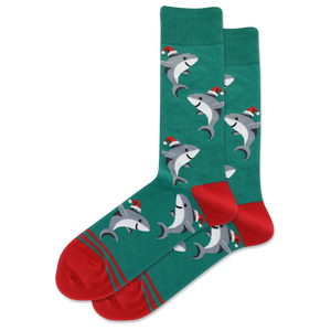 HOTSOX Men's Shark with Santa Hat Crew Socks