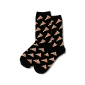 Black socks with pizza slice pattern on a white background