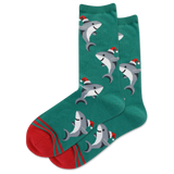 HOTSOX Women's Shark with Santa Hat Crew Socks