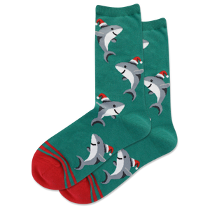 HOTSOX Women's Shark with Santa Hat Crew Socks