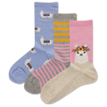 Assorted HOTSOX Kid's Llama Stripe Crew Socks 3 Pair Pack