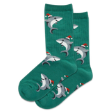 HOTSOX Kid's Shark with Santa Hat Crew Socks