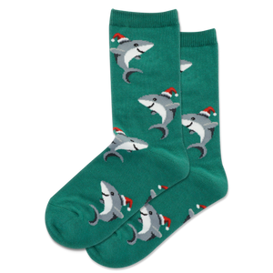 HOTSOX Kid's Shark with Santa Hat Crew Socks