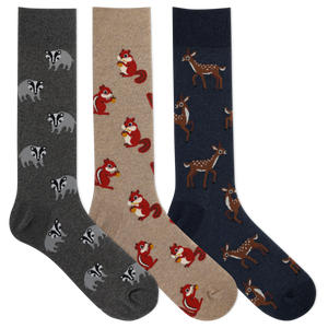 HOTSOX Men's Woodland Animals Crew Sock 3 Pair Gift Box