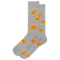 HOTSOX men's gray heather crew socks with a goldfish pattern on it.