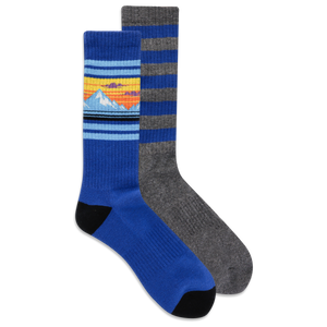 HOTSOX Men's Mountain Stripe Crew Socks 2 Pack