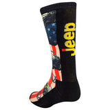 Black sock with colorful design and 'Jeep' branding on a white background thumbnail