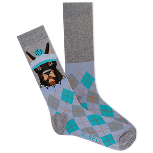 K.Bell Men's Doberman with Golfer Hat Argyle Crew Sock