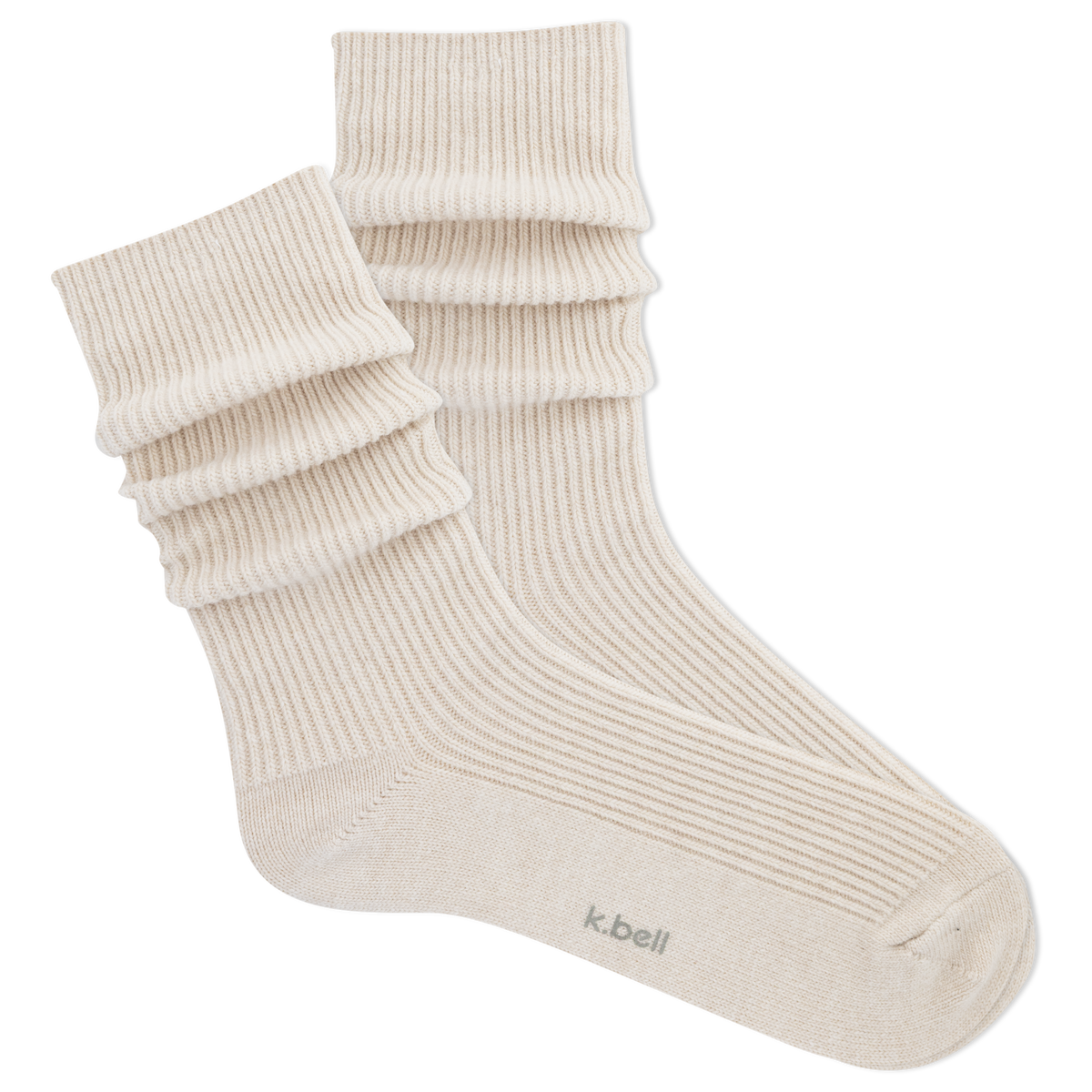 White ribbed women's slouch sock on a white background