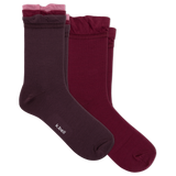 Three pairs of women's crew socks in dark plum, burgundy, and dusty rose, arranged overlapping on a plain white background. The brand name 'kbell' is printed in white on the toe of the front sock. thumbnail