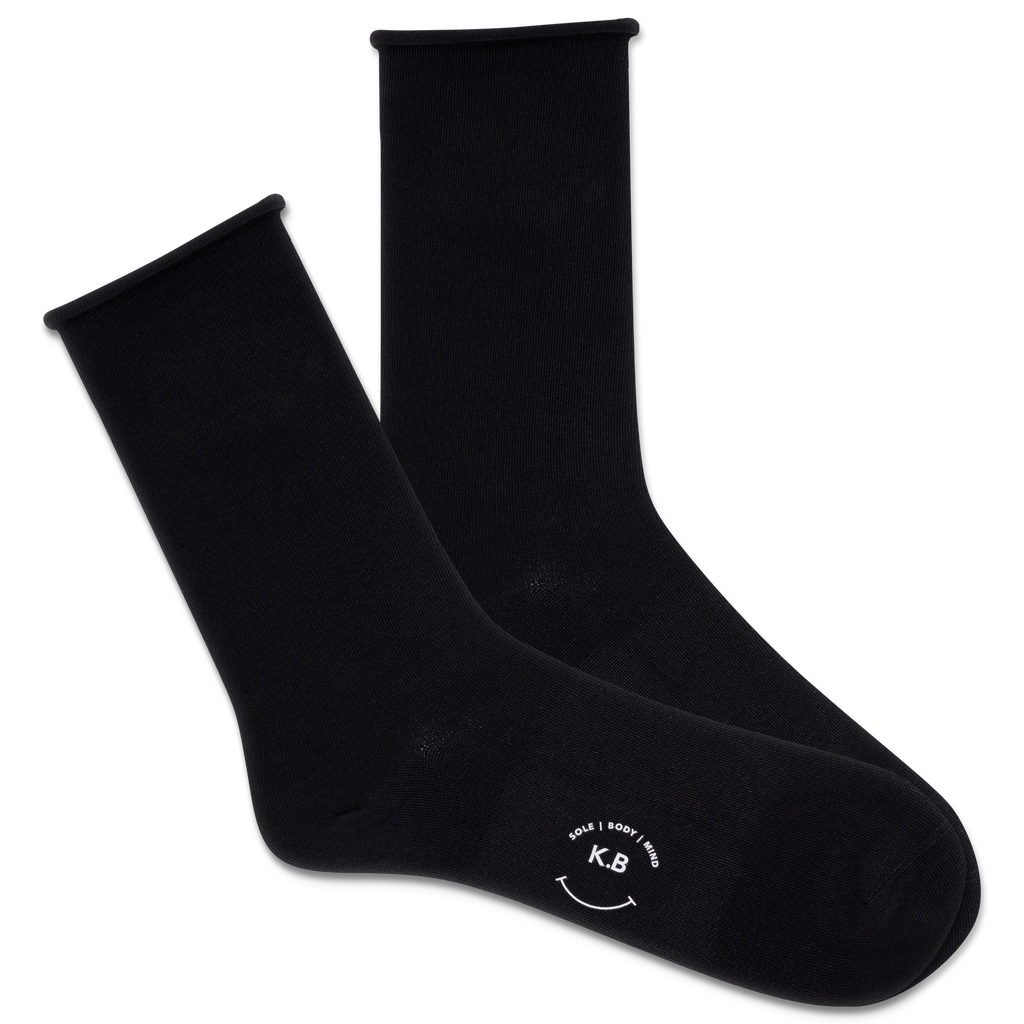 Black socks with a logo on a white background