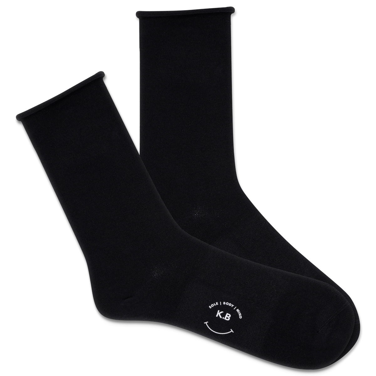 Black socks with a logo on a white background