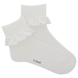 White ankle sock with lace trim and 'k.bell' branding on a white background thumbnail