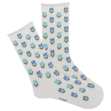 White socks with blue floral pattern on a white background thumbnail