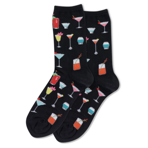 Black HOTSOX Women's Tropical Drinks Crew Sock