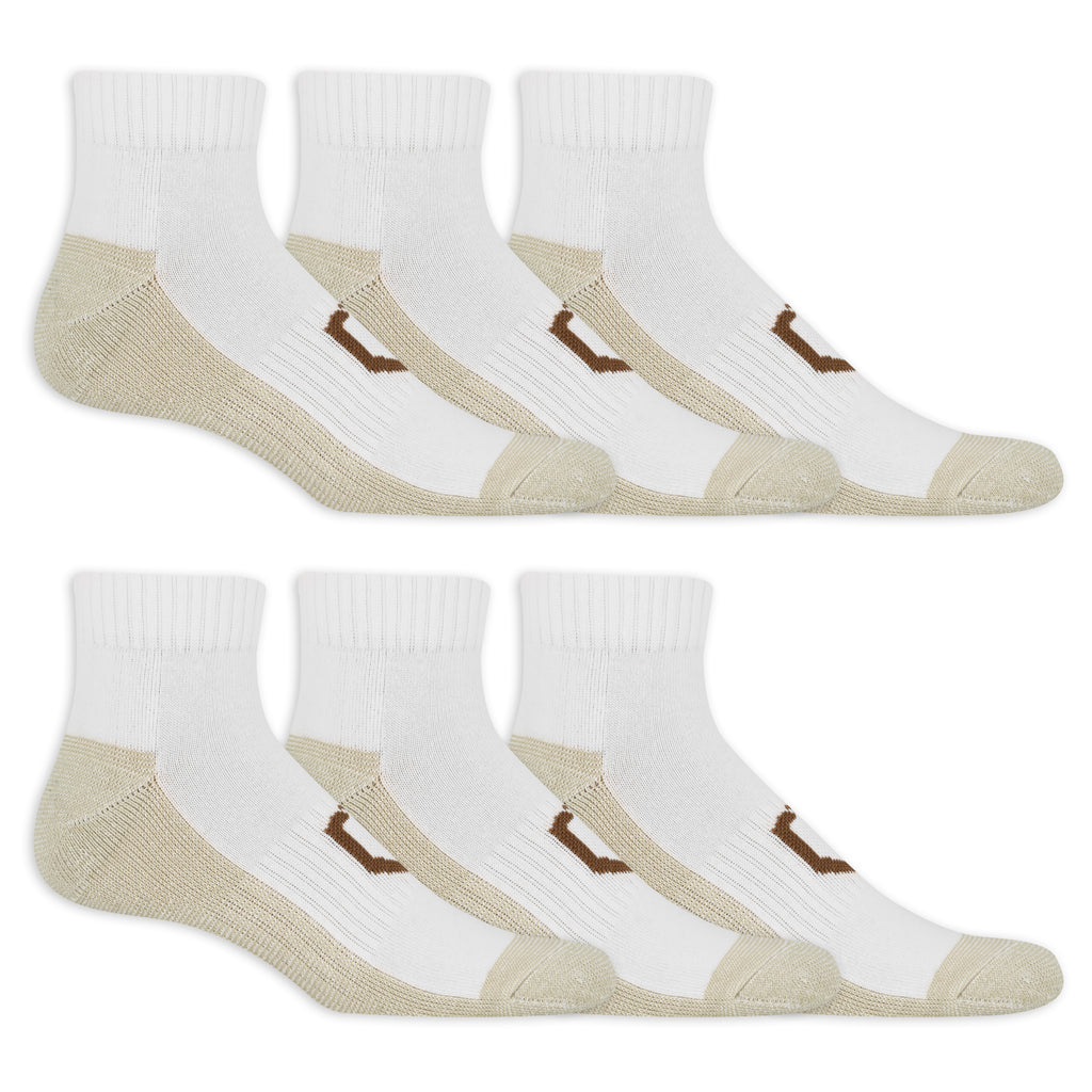 Set of white socks with beige toes and brown Copper Sole logo on a white background