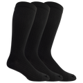 Three black knee-high socks on a white background