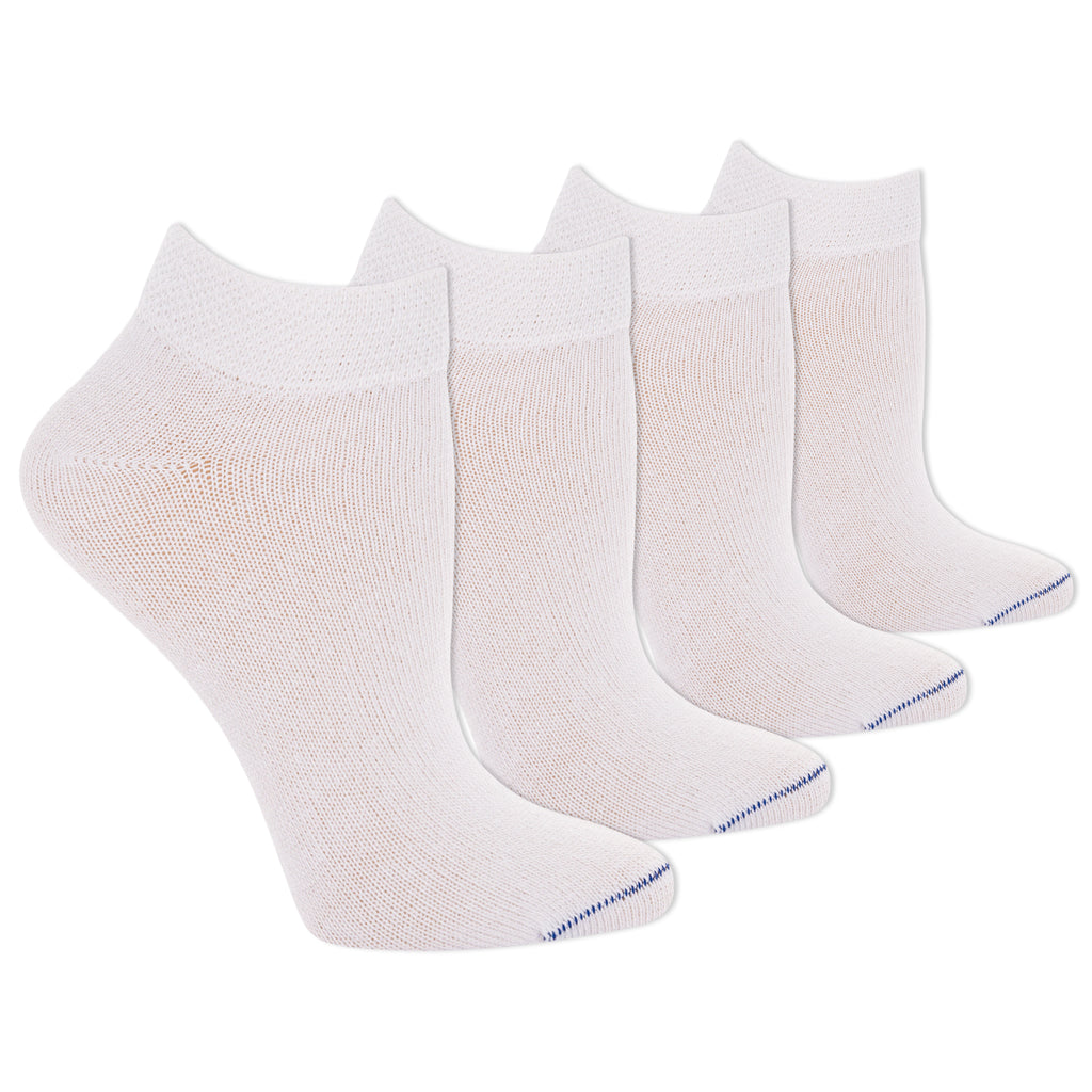 Set of white ankle socks with blue trim on a white background