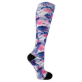Dr. Scholl's women's compression socks featuring a black and white tie dye pattern and black accents at the heel and toe.