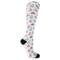 Dr. Scholl's women's white compression socks featuring an butterfly pattern and black accents on the heel and toe.