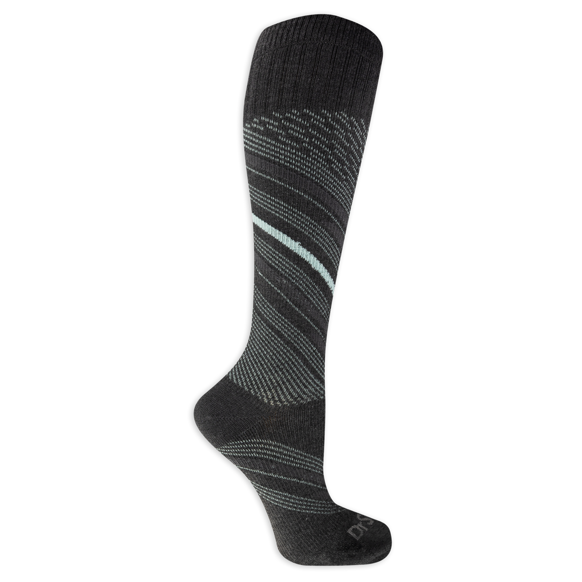 Dr. Scholl's women's black compression socks featuring an abstract white striped pattern.