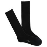 A pair of black ribbed crew socks with a visible K.Bell brand logo on the sole. thumbnail