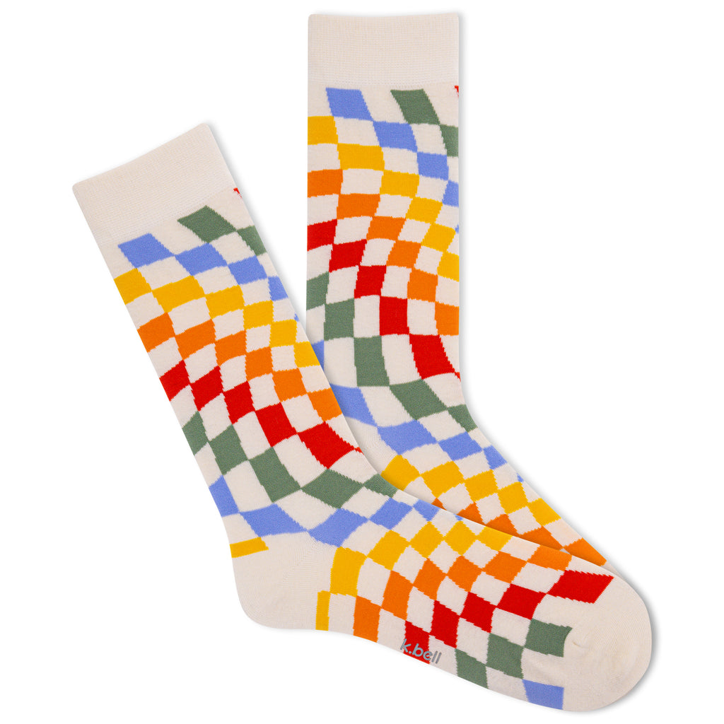 K.Bell Men's Retro Wave Checkerboard Crew Sock