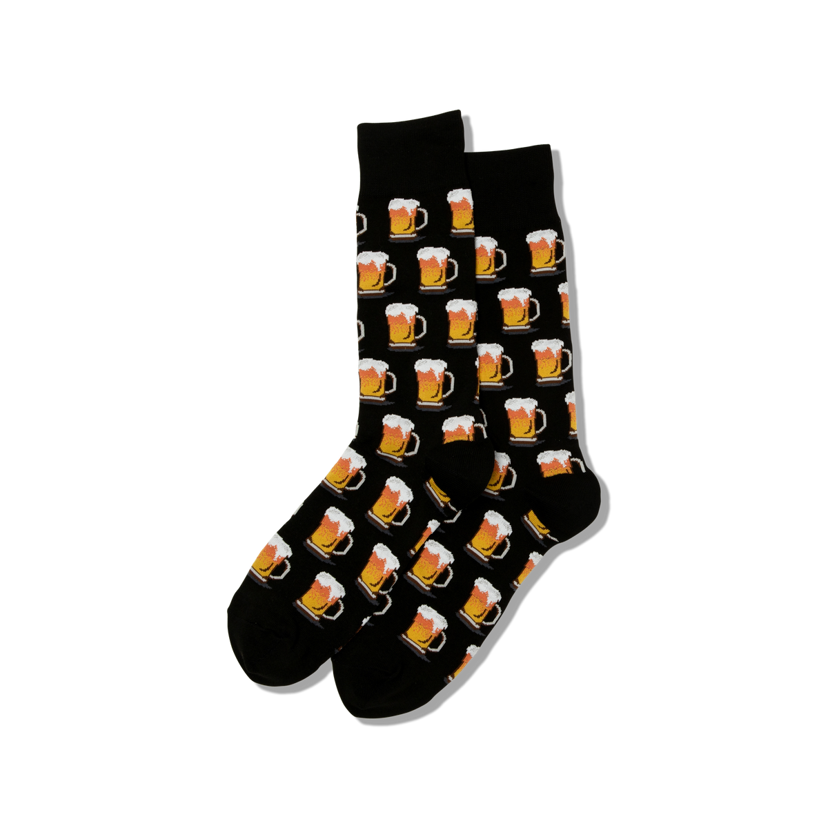 Black socks with beer mug pattern on a white background
