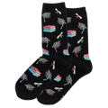 Black socks with graduation cap and diploma pattern on a white background