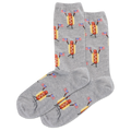 Gray socks with hot dog and flag pattern on a white background