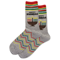 Gray socks with 'Happy Kwanzaa' text and candles design on a white background