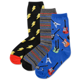 Three pairs of socks with different patterns on a white background thumbnail