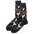 Black socks with cocktail-themed design and 'Cinco de Drinko' text on a white background