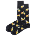 Black socks with dog and taco pattern on a white background