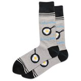 Gray socks with egg and pan design on a white background thumbnail