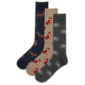 Three pairs of socks with animal patterns on a white background