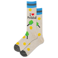 Socks with pickleball designs and text on a white background